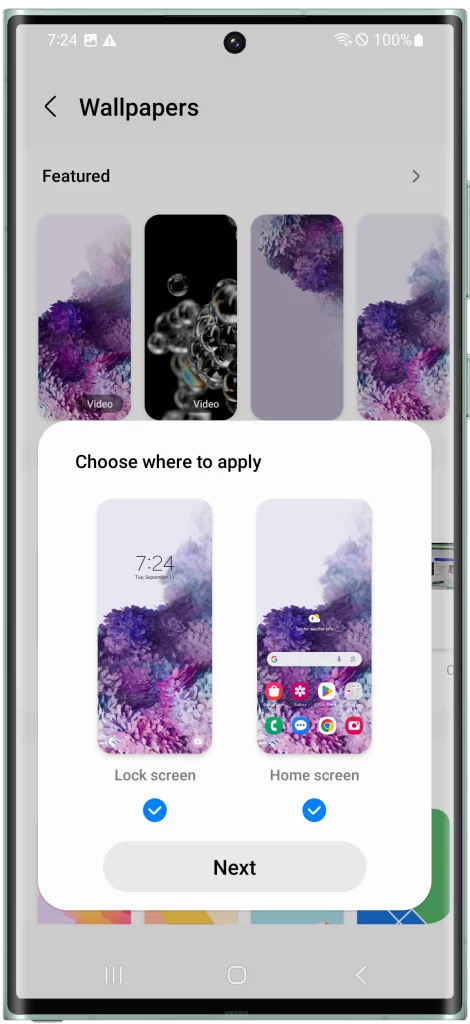 Choose where to apply the wallpaper.