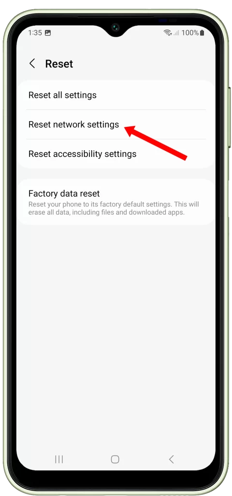 Select Reset network settings on Galaxy A14