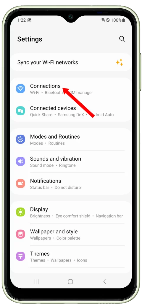 Select Connections on Galaxy A14