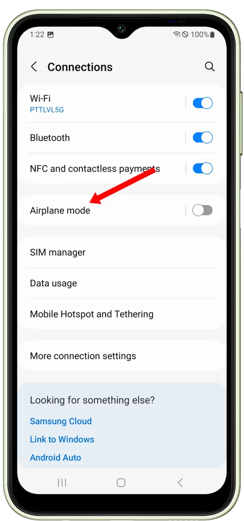 Tap Airplane mode on Galaxy A14