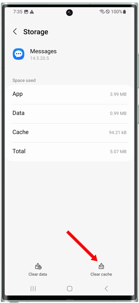 Tap Clear cache to delete the Messages cache.