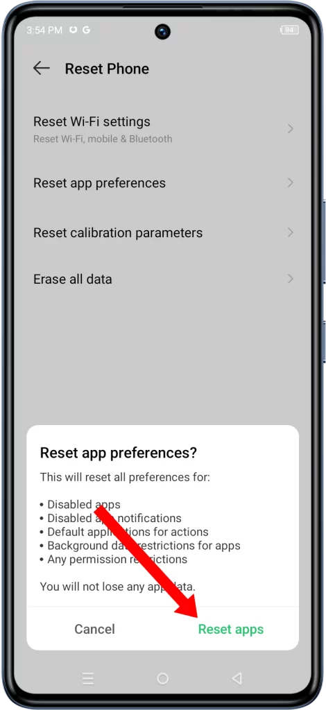 Tap Reset apps at the bottom of the screen.

This will confirm that you want to reset all of your app preferences.