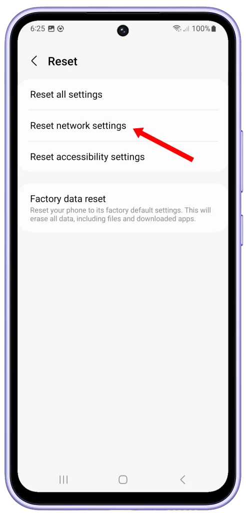Select Reset network settings on Galaxy A54
