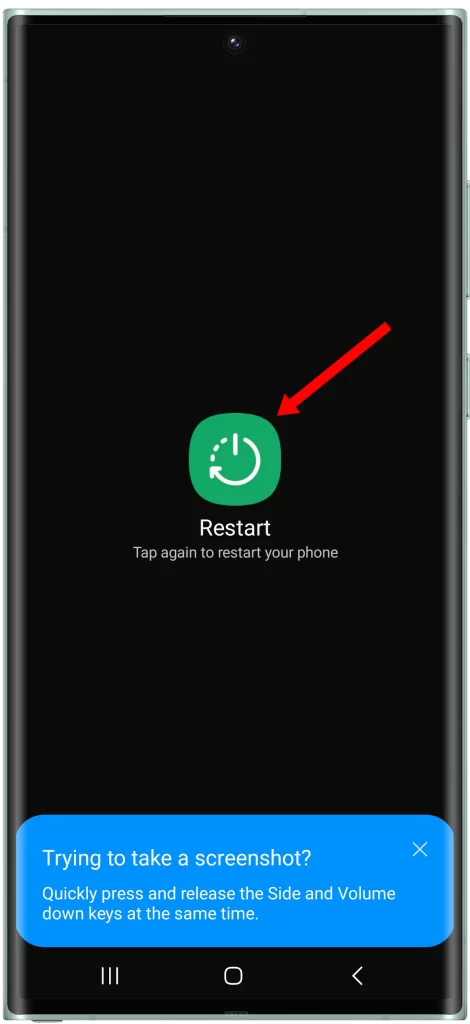 Tap Restart again to confirm on Galaxy S23 Ultra