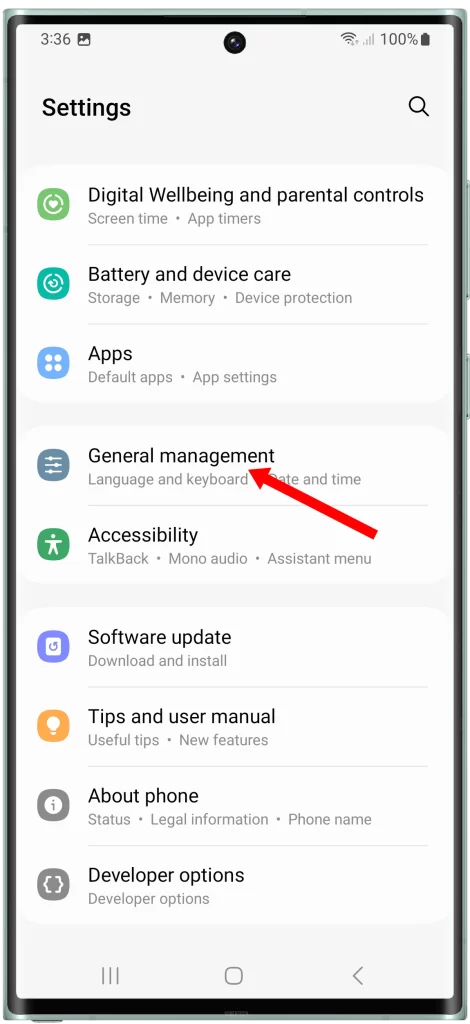 Tap General management on Galaxy S23 Ultra
