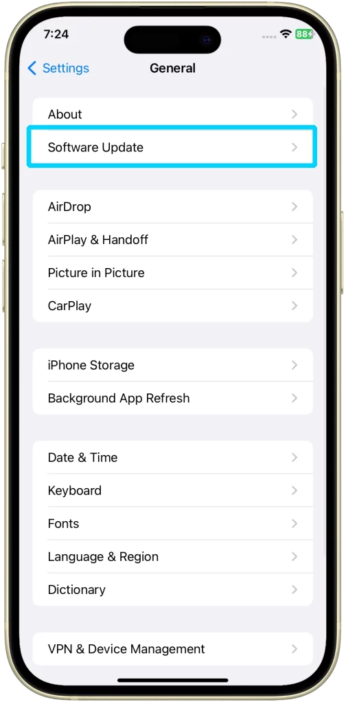 Tap Software Update-iPhone 15