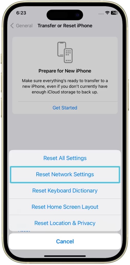 iPhone 15 Reset Network Settings