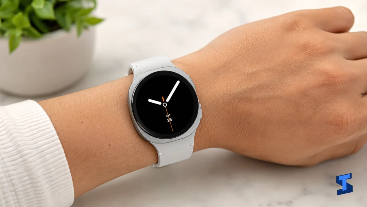 Galaxy Watch8 battery problems guide image showing the smartwatch worn on a user’s wrist with the watch face visible.
